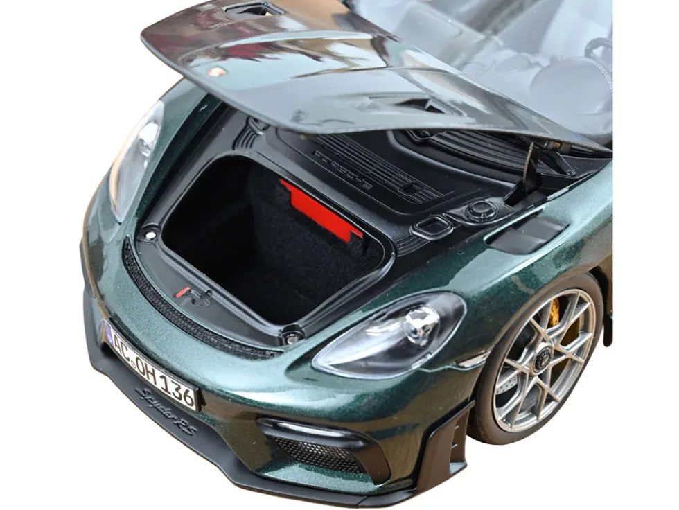 2023 Porsche 718 Spyder RS Weissach Pack Forest Green Metallic with Carbon Hood Stripes 1/18 Diecast Model Car by Norev