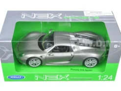 Porsche 918 Spyder Silver Closed Roof 1/24 Diecast Model Car Welly 24055