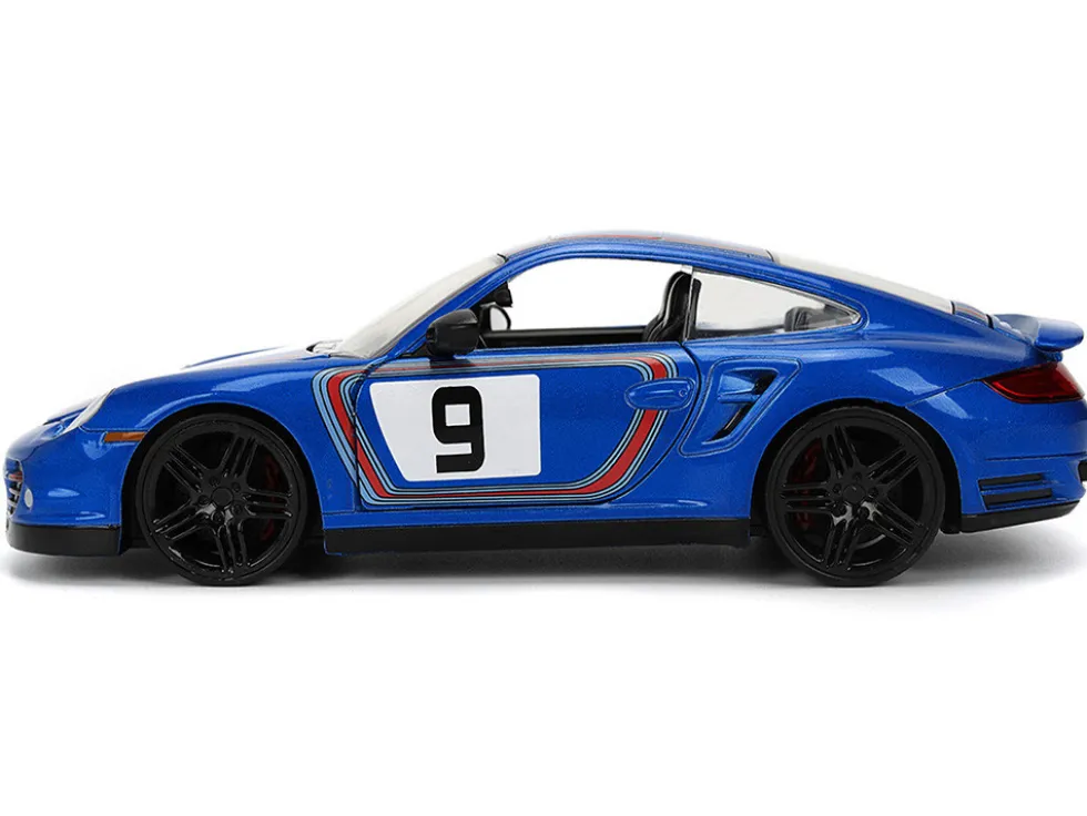 Porsche 911 Turbo (997) #9 Blue Metallic with Stripes "Hyper-Spec" Series 1/24 Diecast Model Car by Jada