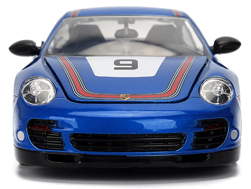 Porsche 911 Turbo (997) #9 Blue Metallic with Stripes "Hyper-Spec" Series 1/24 Diecast Model Car by Jada