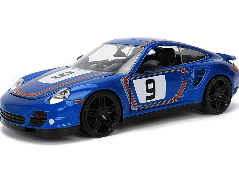 Porsche 911 Turbo (997) #9 Blue Metallic with Stripes "Hyper-Spec" Series 1/24 Diecast Model Car by Jada