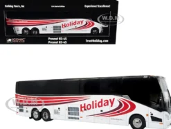 Prevost H3-45 Coach Bus "Holiday Tours" White with Red Graphics Limited Edition 1/64 Diecast Model by Iconic Replicas