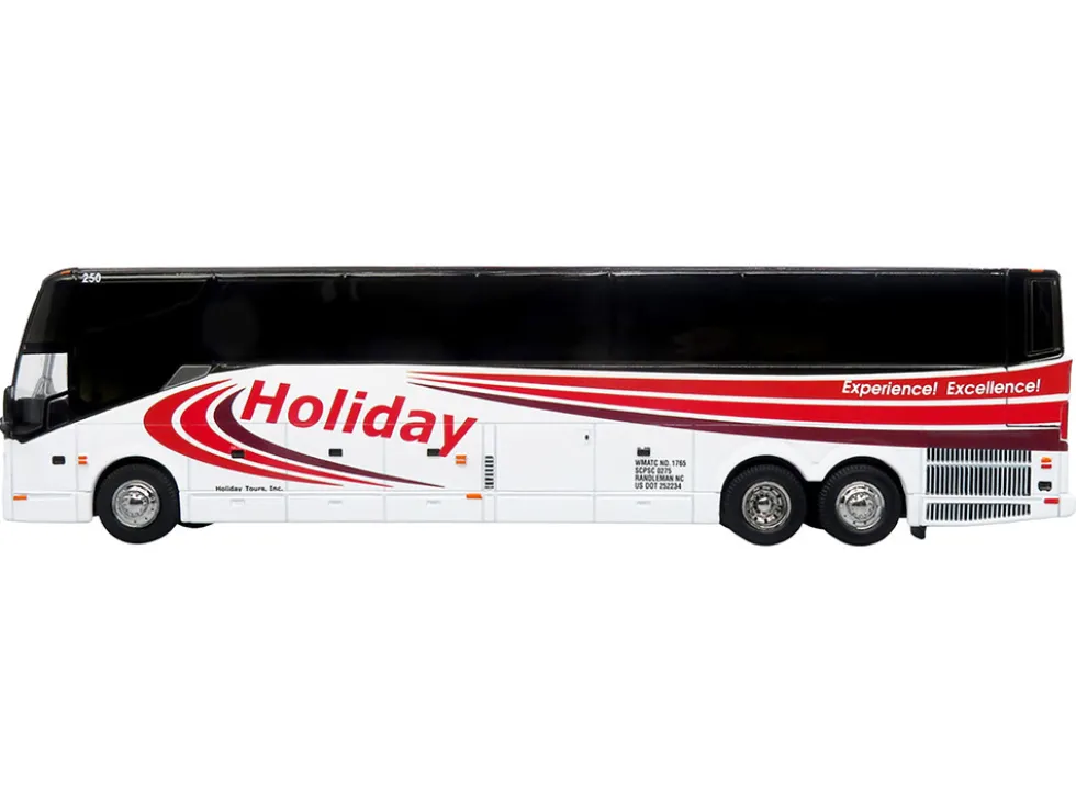 Prevost H3-45 Coach Bus "Holiday Tours" White with Red Graphics Limited Edition 1/64 Diecast Model by Iconic Replicas