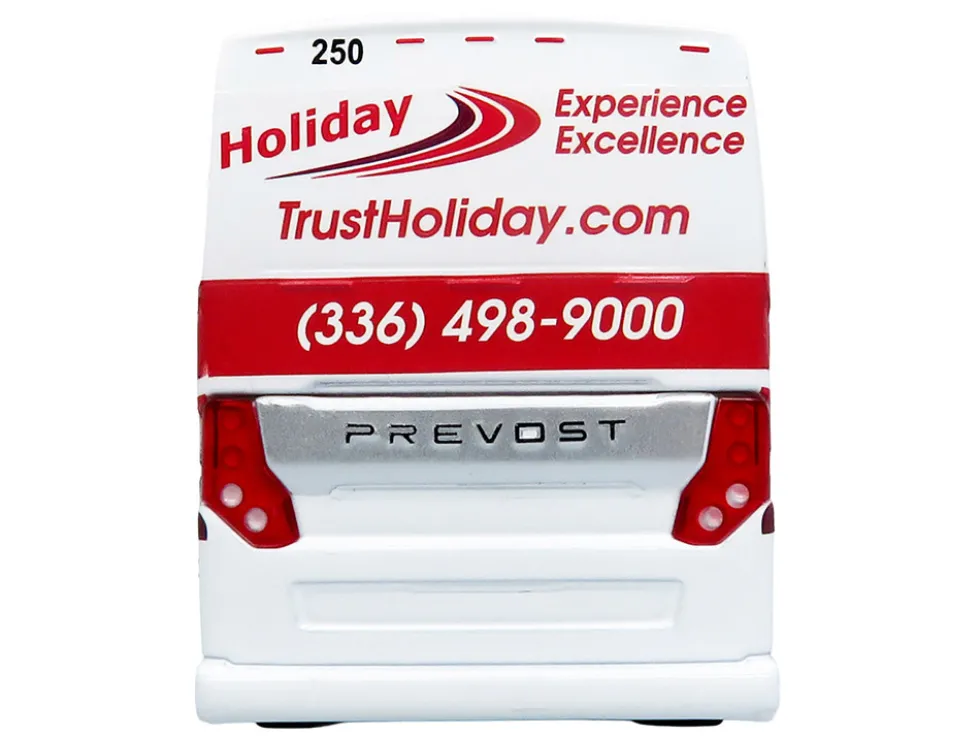 Prevost H3-45 Coach Bus "Holiday Tours" White with Red Graphics Limited Edition 1/64 Diecast Model by Iconic Replicas