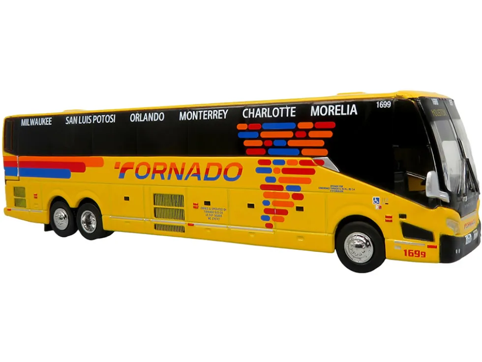 Prevost H3-45 Coach Bus "Tornado Bus Company" Yellow with Graphics Limited Edition 1/87 (HO) Diecast Model by Iconic Replicas