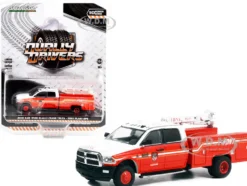 2018 Ram 3500 Dually Crane Truck Red and White with Stripes FDNY Fire Department of the City of New York Plant Ops Dually Drivers Series 10 1/64 Diecast Model Car Greenlight 46100D