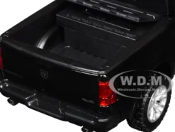 2019 RAM 1500 Laramie Crew Cab Pickup Truck with Bed Cage Black and White with Flashing Light Bar and Front and Rear Lights and Sounds 1/27 Diecast Model Car by Motormax