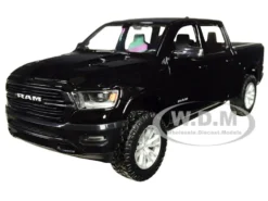2019 RAM 1500 Laramie Crew Cab Pickup Truck Black 1/24 Diecast Model Car Motormax 79357
