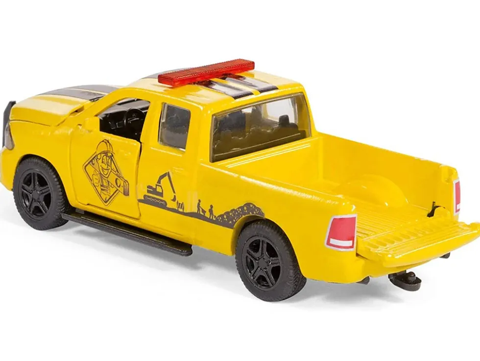 Ram 1500 Pickup Truck Yellow with Compressor Trailer and Worker Figure with Accessories Set 1/50 Diecast Models Siku 3505