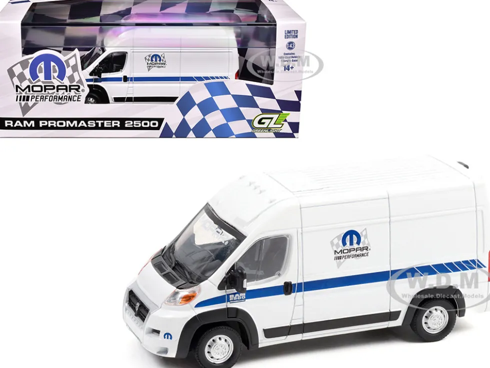2018 RAM ProMaster 2500 Cargo High Roof Van "MOPAR Performance" White with Blue Stripes 1/43 Diecast Model Car by Greenlight