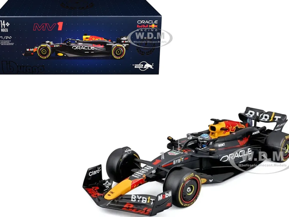 Red Bull Racing RB20 #1 Max Verstappen "Oracle" Winner Formula One F1 Championship "Drivers' Champion" (2024) with Display Case 1/24 Diecast Model Car by Bburago
