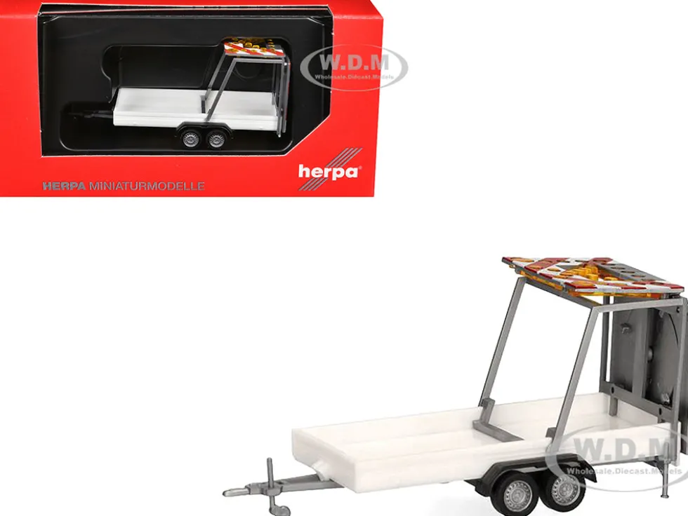 Road Maintenance Trailer White with Striped Top 1/87 (HO) Plastic Model by Promotex