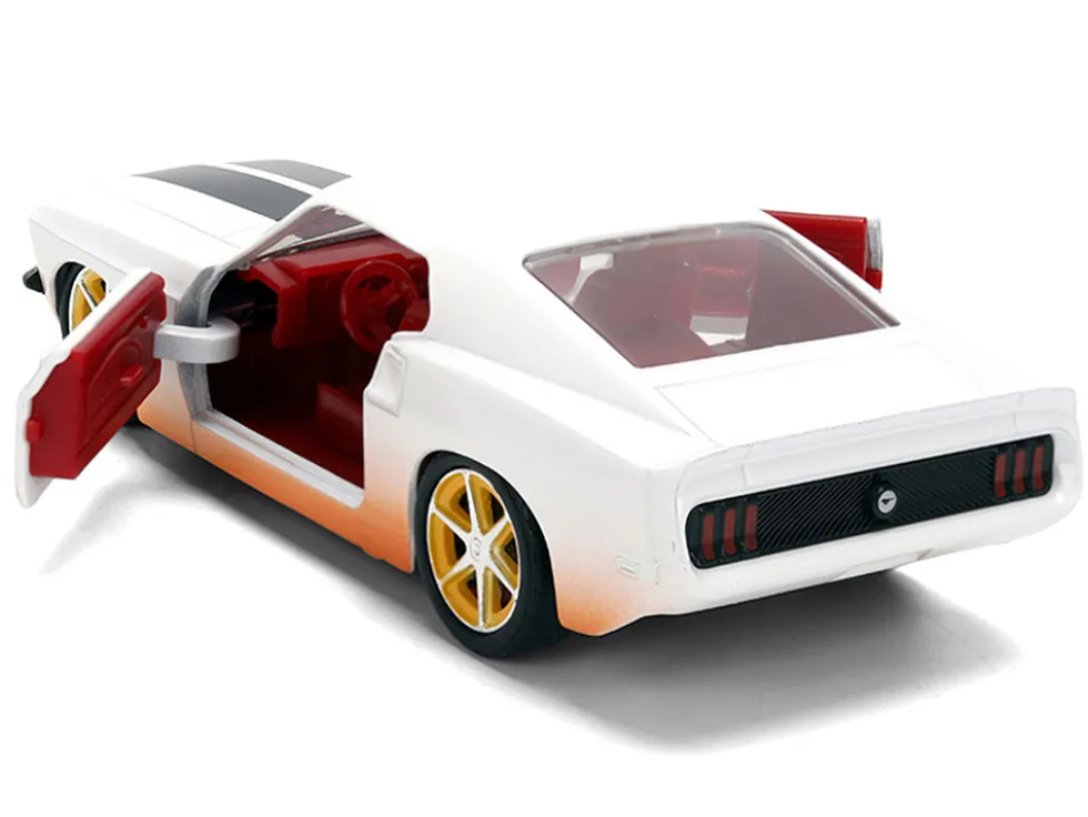 Roman's Ford Mustang White with Black Stripes and Red Interior (Dirty Version) "Fast & Furious" Movie "Fast & Furious 25th Anniversary" Series 1/32 Diecast Model Car by Jada