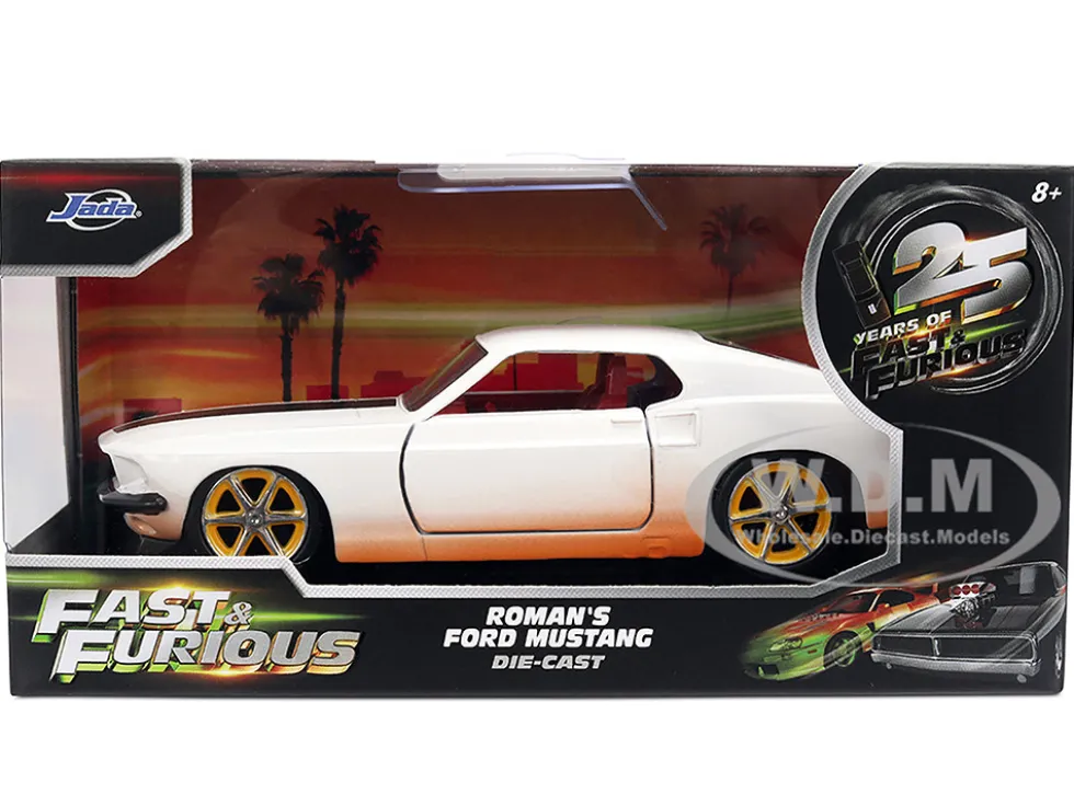Roman's Ford Mustang White with Black Stripes and Red Interior (Dirty Version) "Fast & Furious" Movie "Fast & Furious 25th Anniversary" Series 1/32 Diecast Model Car by Jada
