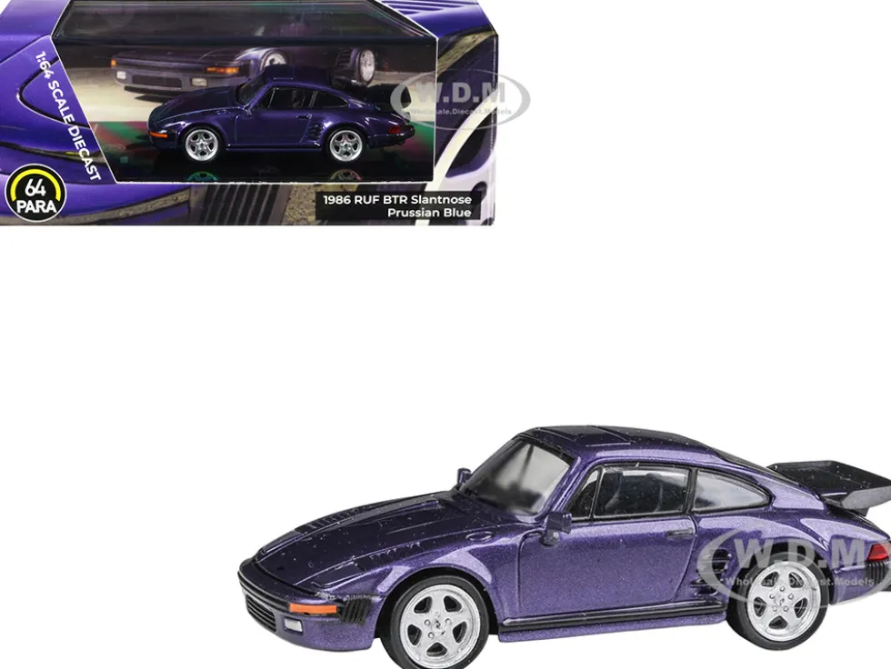 1986 RUF BTR Slantnose Prussian Blue Metallic 1/64 Diecast Model Car by Paragon Models