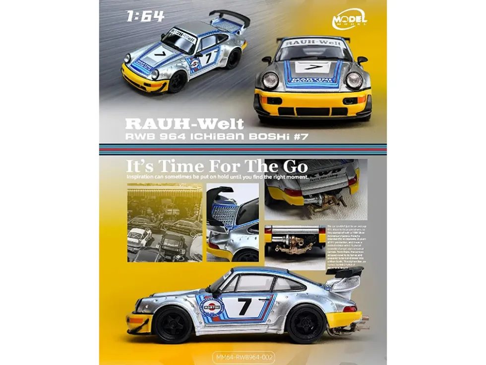 RWB 964 #7 "Ichiban Boshi - Martini Racing" Silver Metallic with Stripes 1/64 Diecast Model Car by Model Model