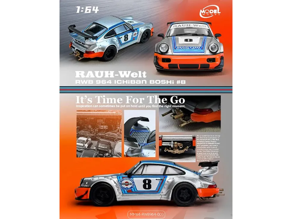 RWB 964 #8 "Ichiban Boshi - Martini Racing" Silver Metallic with Stripes 1/64 Diecast Model Car by Model Model