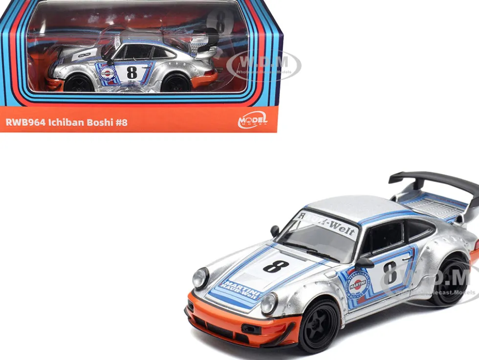 RWB 964 #8 "Ichiban Boshi - Martini Racing" Silver Metallic with Stripes 1/64 Diecast Model Car by Model Model