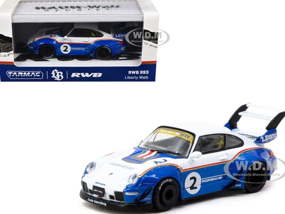 RWB 993 #2 "Liberty Walk" White and Blue Metallic with Container Packaging "Hobby64" Series 1/64 Diecast Model Car by Tarmac Works