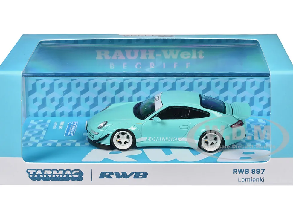 RWB 997 "Lomianki" Light Blue with White Stripes "Hobby64" Series 1/64 Diecast Model Car by Tarmac Works