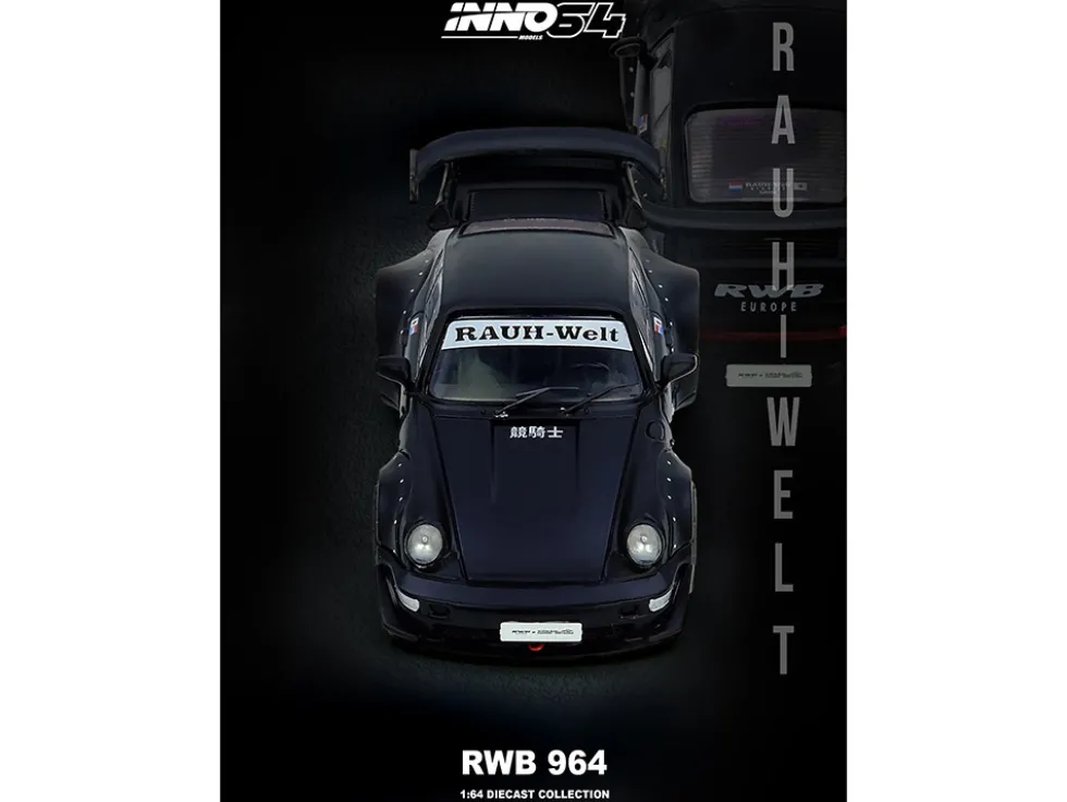 RWB 964 Matt Black 1/64 Diecast Model Car by Inno Models