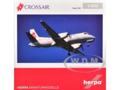Saab 340 Commercial Aircraft "Crossair" (HB-AKN) White with Tail Graphics 1/200 Diecast Model Airplane by Herpa