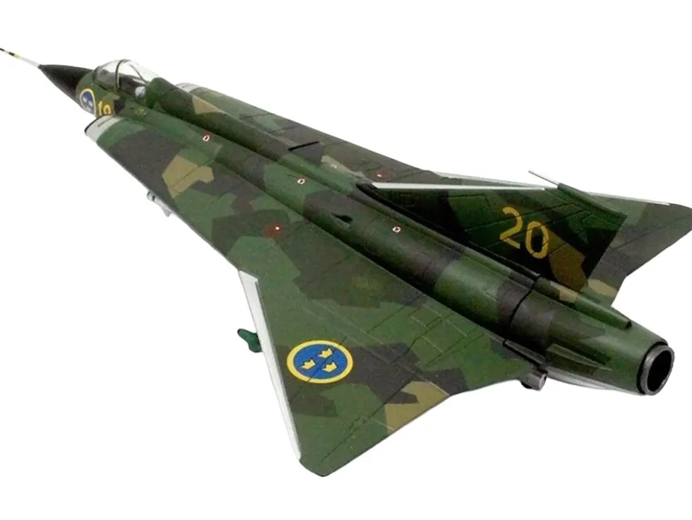 Saab J35J Draken Fighter Aircraft "Splinter Camouflage Scheme, F 18 Sodertorn Wing" (1972) Swedish Air Force 1/72 Diecast Model Airplane by Aviation 72