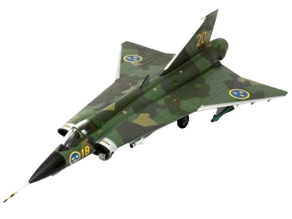 Saab J35J Draken Fighter Aircraft "Splinter Camouflage Scheme, F 18 Sodertorn Wing" (1972) Swedish Air Force 1/72 Diecast Model Airplane by Aviation 72