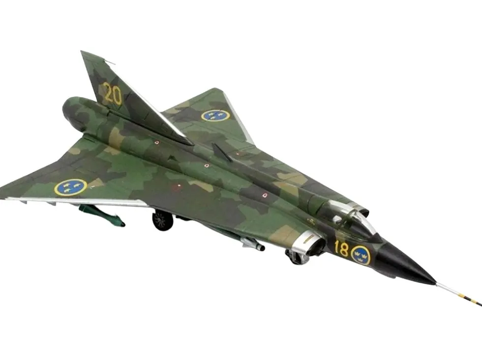 Saab J35J Draken Fighter Aircraft "Splinter Camouflage Scheme, F 18 Sodertorn Wing" (1972) Swedish Air Force 1/72 Diecast Model Airplane by Aviation 72