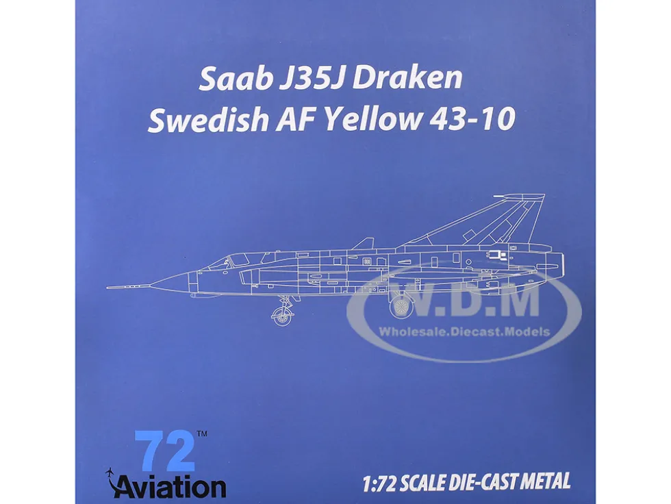 Saab J35J Draken Fighter Aircraft "43-10, 3 "Johan Gul" Squadron, 10 Wing, Final Flight Livery" (1997) Swedish Air Force 1/72 Diecast Model Airplane by Aviation 72