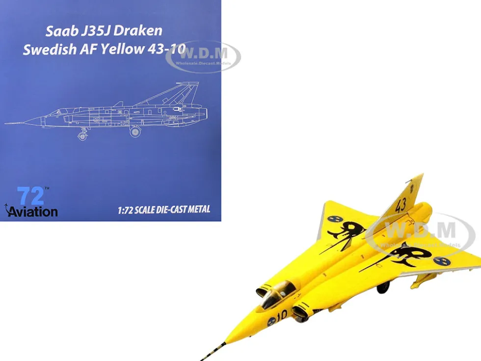 Saab J35J Draken Fighter Aircraft "43-10, 3 "Johan Gul" Squadron, 10 Wing, Final Flight Livery" (1997) Swedish Air Force 1/72 Diecast Model Airplane by Aviation 72
