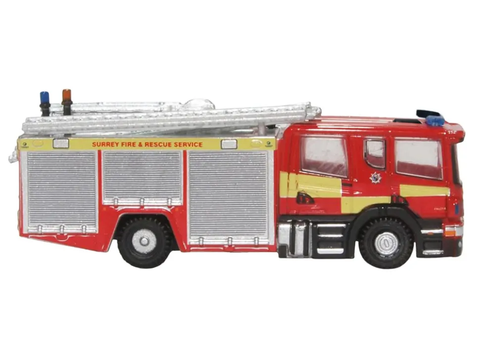 Scania Pump Ladder Fire Engine "Surrey Fire and Rescue" Red with Yellow Stripes 1/148 (N) Scale Diecast Model Car by Oxford Diecast