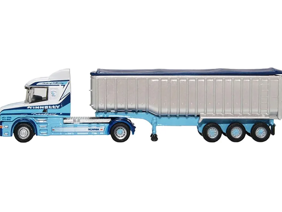 Scania T-Cab Truck RHD (Right Hand Drive) with Covered Dump Trailer "Tinnelly" White with Blue Graphics 1/148 (N) Scale Diecast Model Car by Oxford Diecast