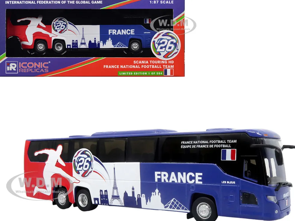 Scania Touring HD Coach Bus "France National Football Team" Blue with Graphics "International Federation of the Global Game" Series Limited Edition to 504 pieces Worldwide 1/87 (HO) Diecast Model by Iconic Replicas