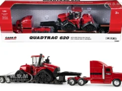 Semi Truck Red with Flatbed Trailer and Case IH Quadtrac 620 Tractor Red "Case IH Agriculture" Series 1/64 Diecast Models by ERTL TOMY