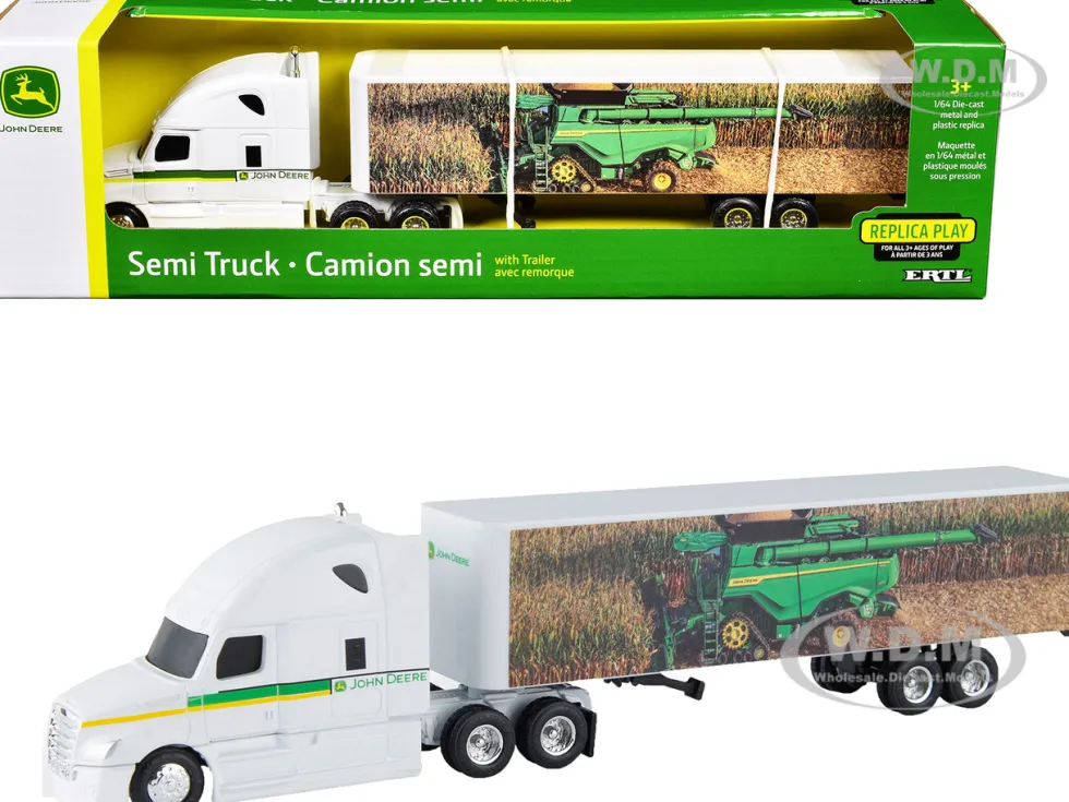 Semi Truck with Trailer "John Deere" White with Green Stripes "Replica Play" 1/64 Diecast Model by ERTL TOMY