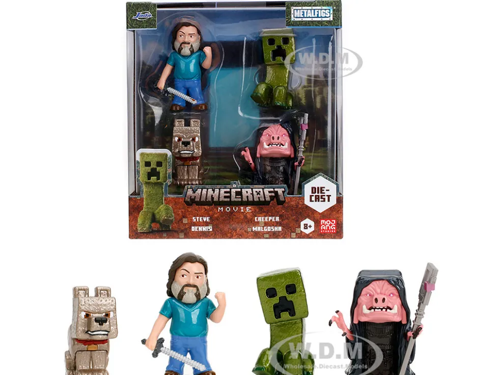 Set of 4 Diecast Figures "A Minecraft Movie" (2025) Movie "Metalfigs" Series Diecast Models by Jada