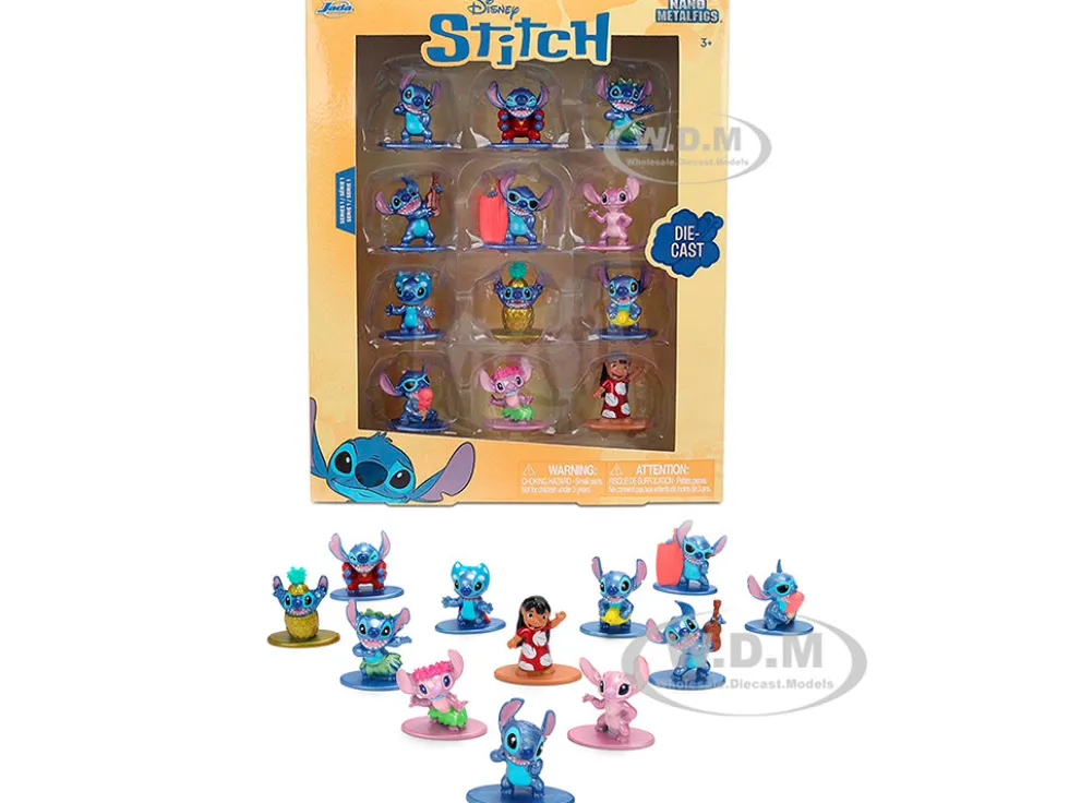 Set of 12 Diecast Figures "Disney's Stitch" Franchise "Nano Metalfigs" Series Diecast models by Jada