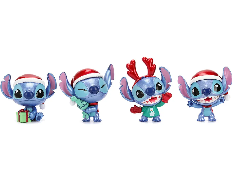 Set of 4 Diecast Figures "Disney's Stitch Christmas Edition" "Metalfigs" Series by Jada