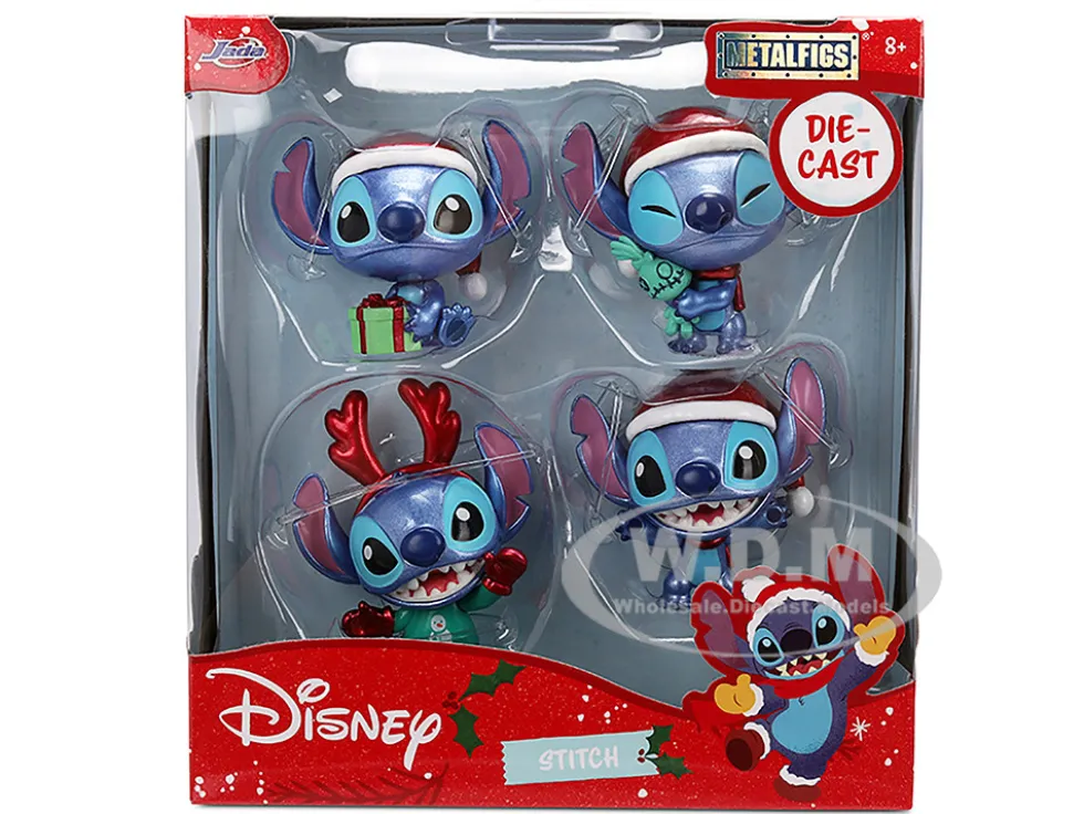 Set of 4 Diecast Figures "Disney's Stitch Christmas Edition" "Metalfigs" Series by Jada