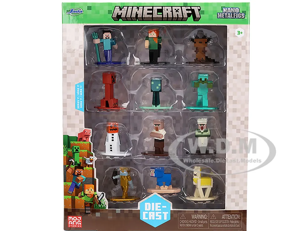Set of 12 Diecast Figures "Minecraft" Video Game "Nano Metalfigs" Series Diecast Models by Jada