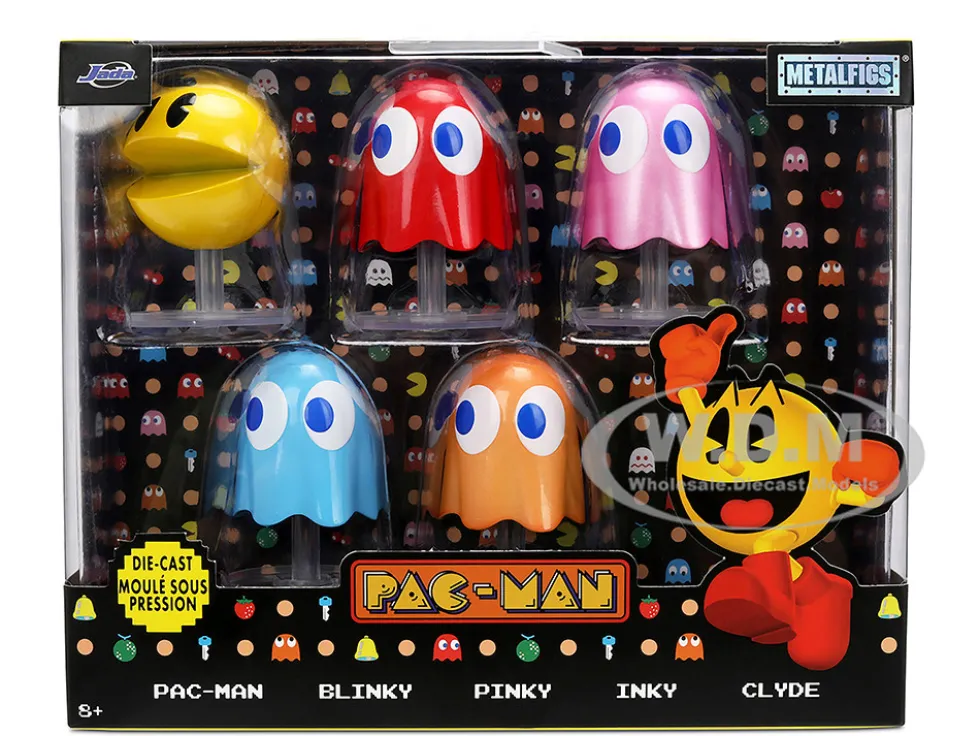 Set of 5 Diecast Figures "Pac-Man" (1980) Video Game "Metalfigs" Series Diecast Models by Jada