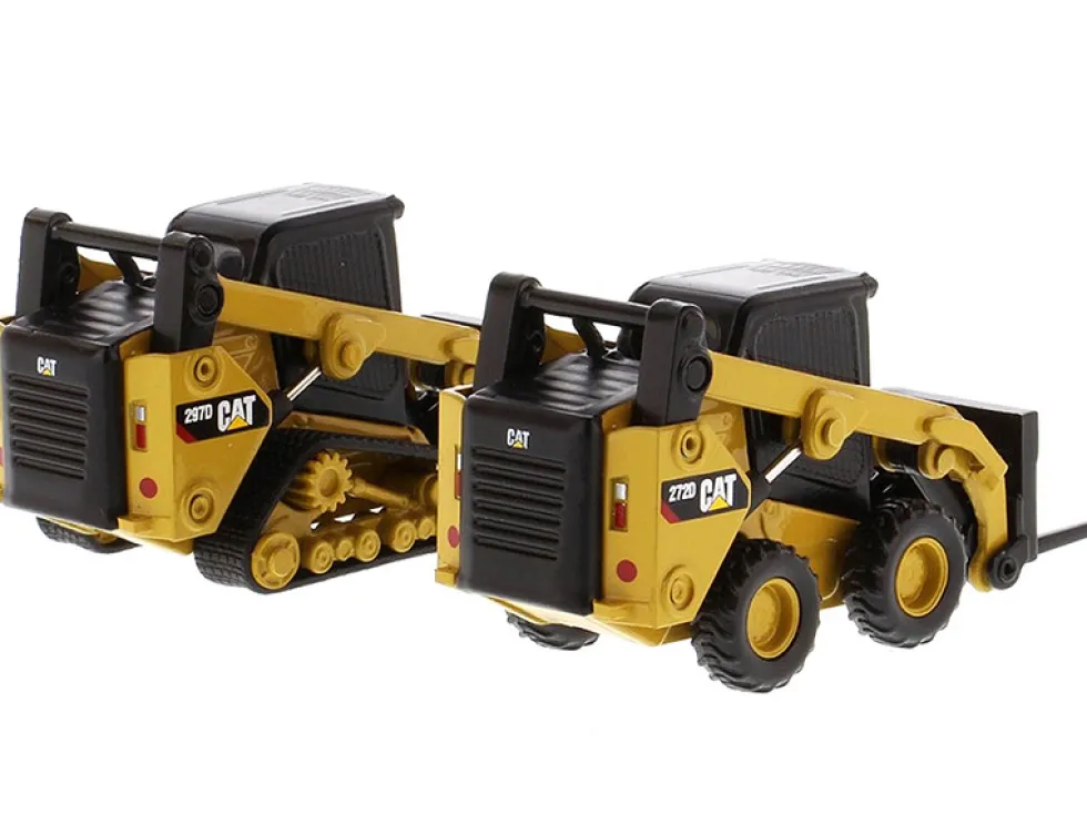 Set of 2 pieces CAT Caterpillar 272D2 Skid Steer Loader CAT Caterpillar 297D2 Compact Track Loader Accessories 1/64 Diecast Models Diecast Masters 85693