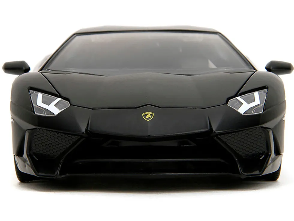 Shaw's Lamborghini Aventador Matt Black "Furious 7" (2015) Movie "Fast & Furious" Series 1/24 Diecast Model Car by Jada