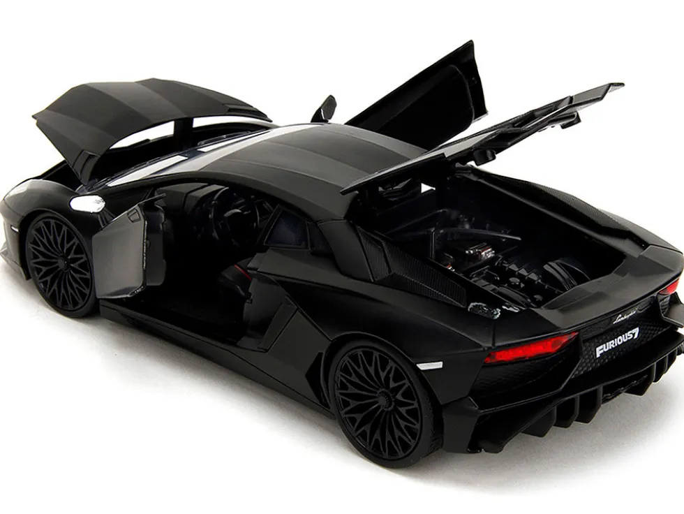 Shaw's Lamborghini Aventador Matt Black "Furious 7" (2015) Movie "Fast & Furious" Series 1/24 Diecast Model Car by Jada