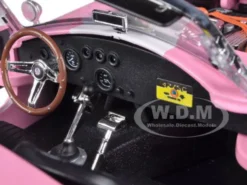 1965 Shelby Cobra 427 S/C Pink With Printed Carroll Shelby Signature On The Trunk 1/18 Diecast Car Model Shelby Collectibles 114