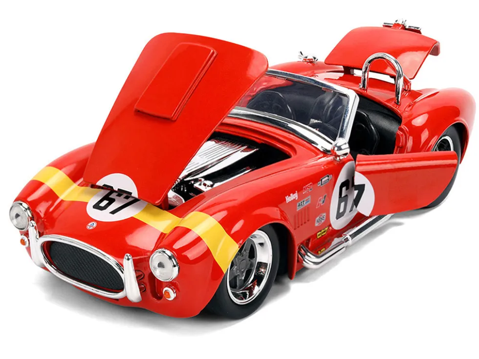 1965 Shelby Cobra 427 S/C #67 Red with Yellow Stripe "Bigtime Muscle" Series 1/24 Diecast Model Car by Jada