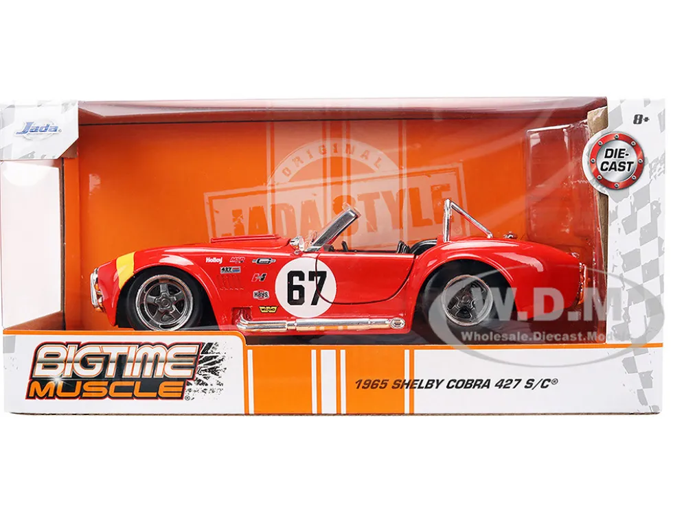 1965 Shelby Cobra 427 S/C #67 Red with Yellow Stripe "Bigtime Muscle" Series 1/24 Diecast Model Car by Jada