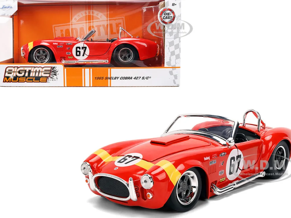 1965 Shelby Cobra 427 S/C #67 Red with Yellow Stripe "Bigtime Muscle" Series 1/24 Diecast Model Car by Jada