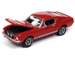1967 Shelby GT-350 Red with White Side Stripes "Mecum Auctions" "Pop Culture" 2024 Release 2 1/64 Diecast Model Car by Johnny Lightning